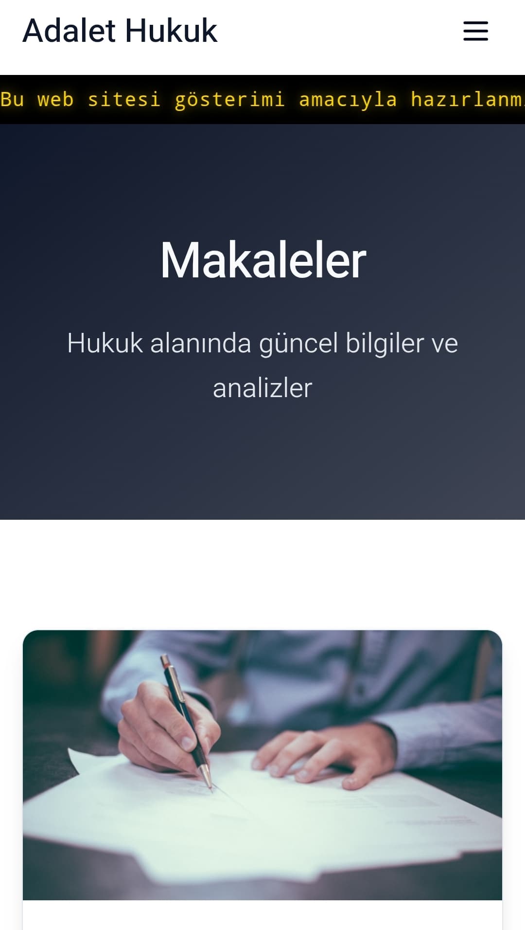 Hukuk Bürosu — Hukuk büroları için profesyonel kurumsal web sitesi demo projesi.