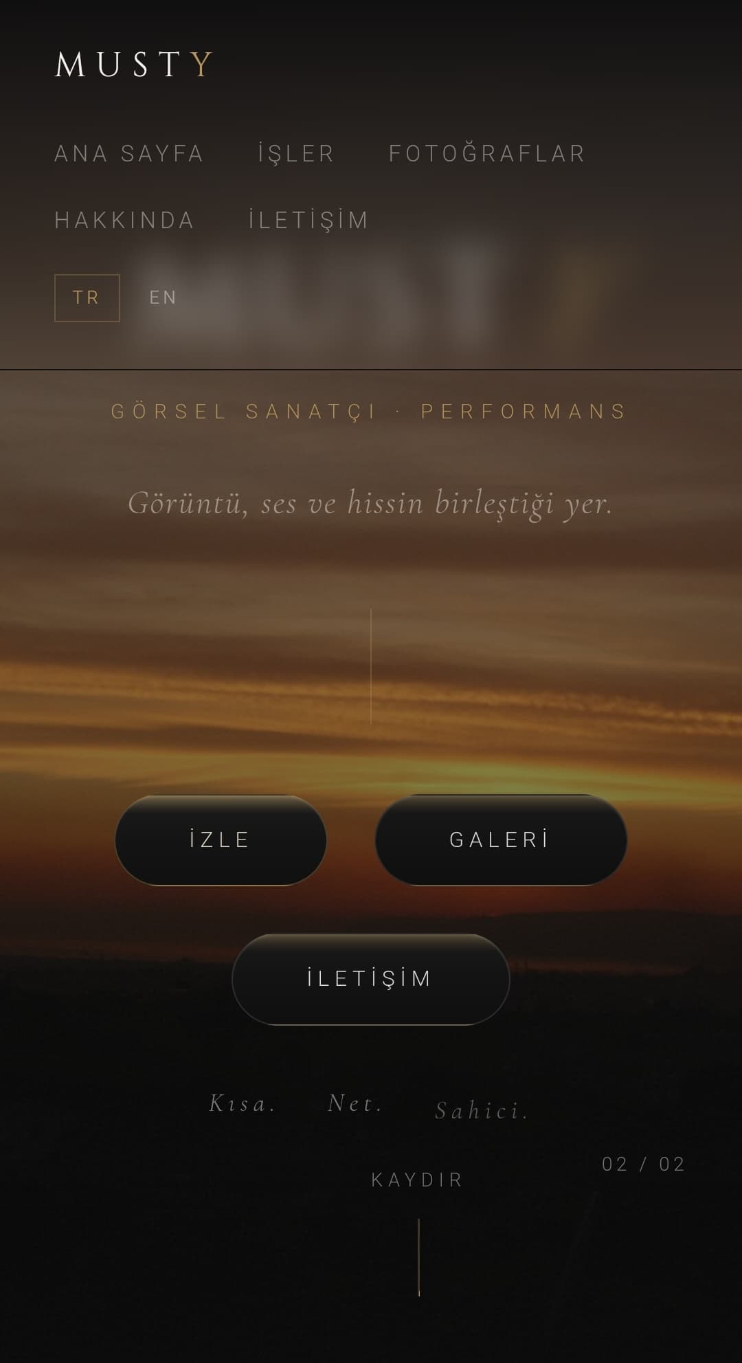 Musty Music — Sanatçı portföyü ve müzik odaklı modern arayüz demosu.